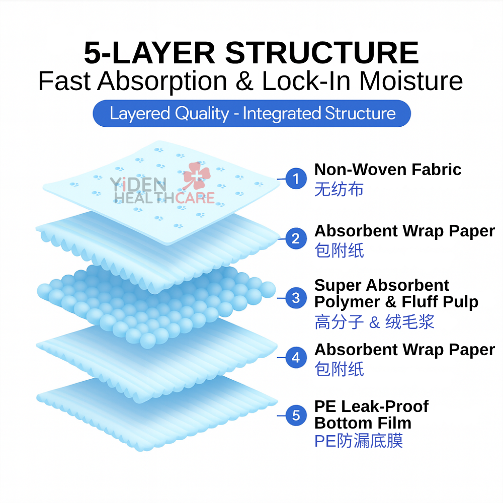 (60x90cm) 5-Layer Disposable Underpad - 20pcs/pack